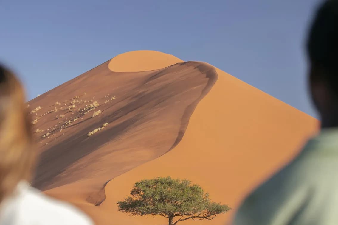 Gäste vor einer Düne bei Sossusvlei