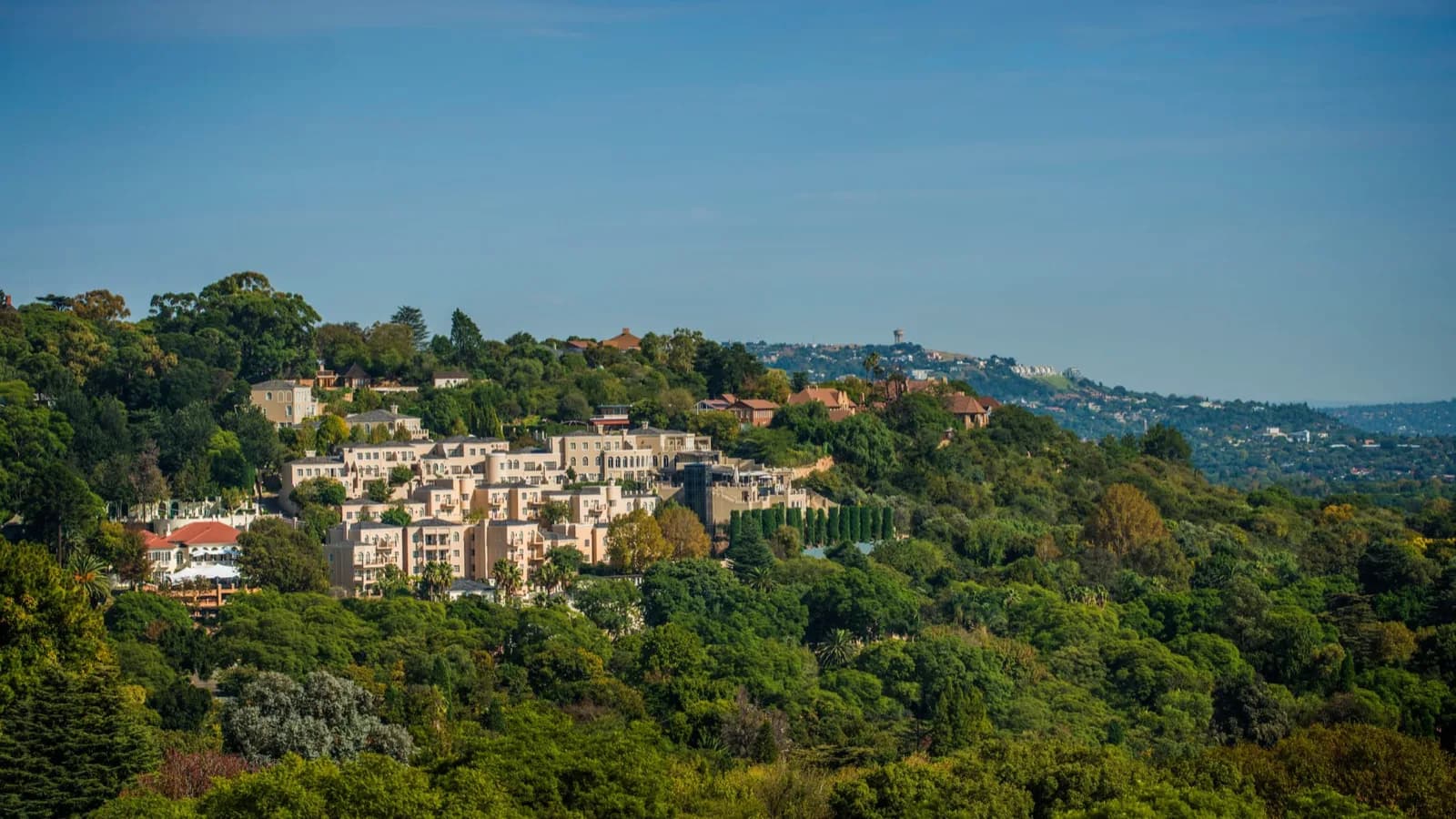 Das Four Seasons The Westcliff über den bewaldeten Hängen von Johannesburg